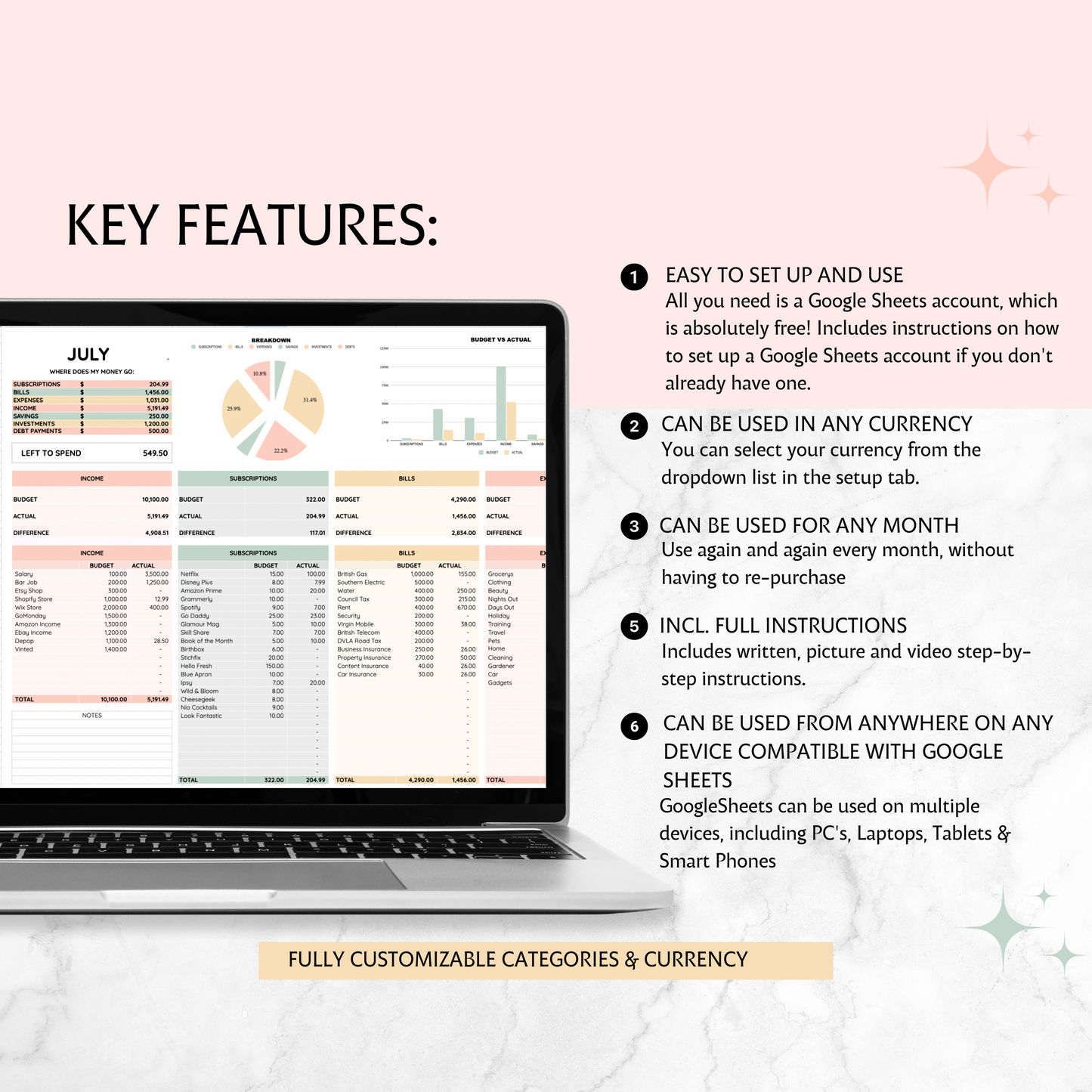 Monthly Budget Spreadsheet Template with Resell Rights