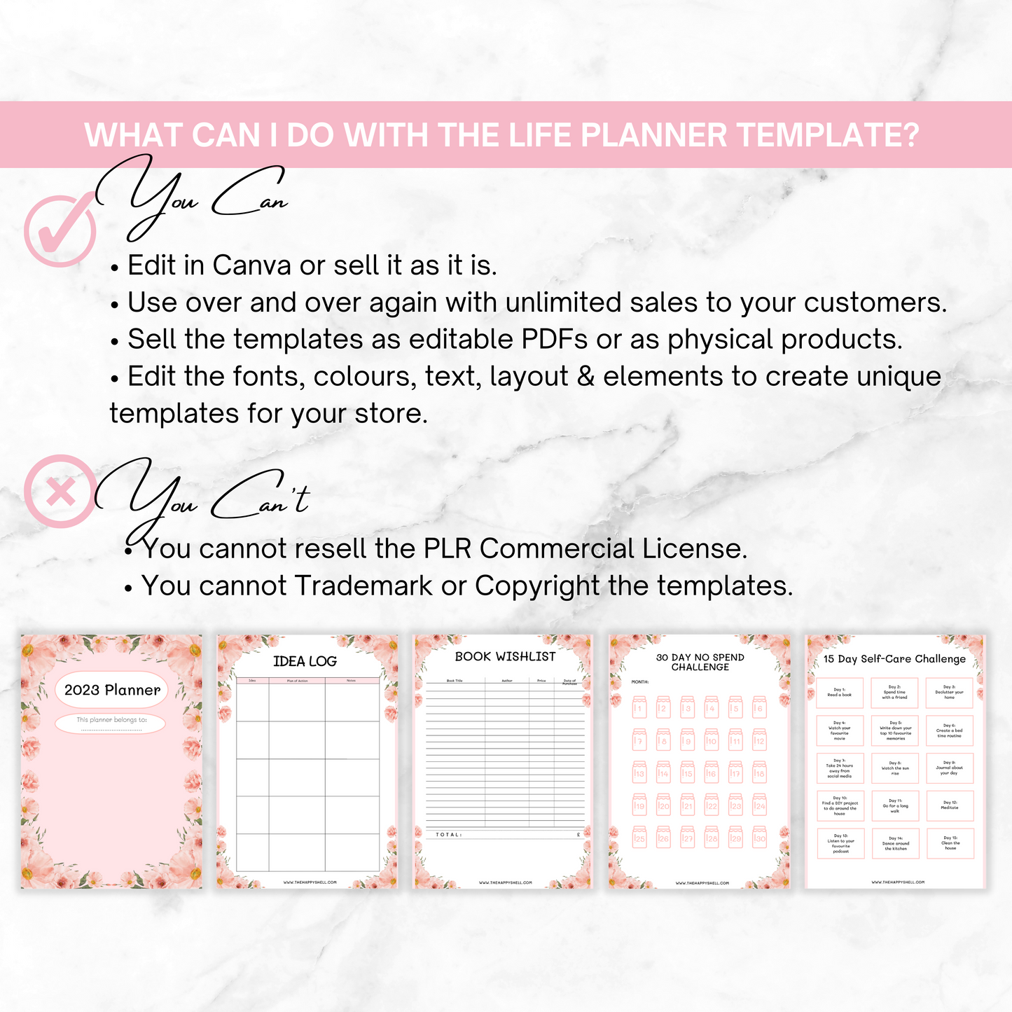 PLR Life Planner Template, Printable PDF with Commercial License to Resell, PLR Printables, Canva Template Commercial, Diary, Calendar