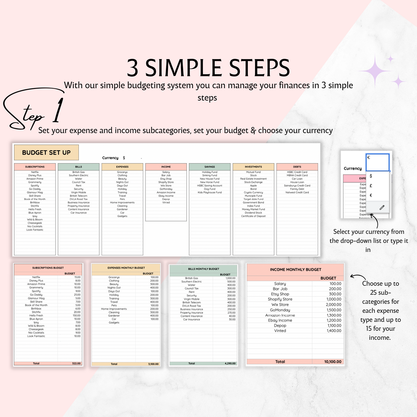 Monthly Budget Spreadsheet Template with Resell Rights