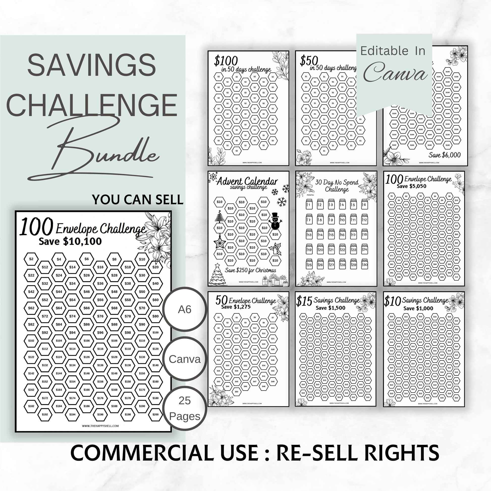 PLR Savings Challenge Templates, Printable PDF with Commercial License – The Happy Shell plr-savings-challenge-templates-printable-pdf-with-commercial-license-the-happy-shell