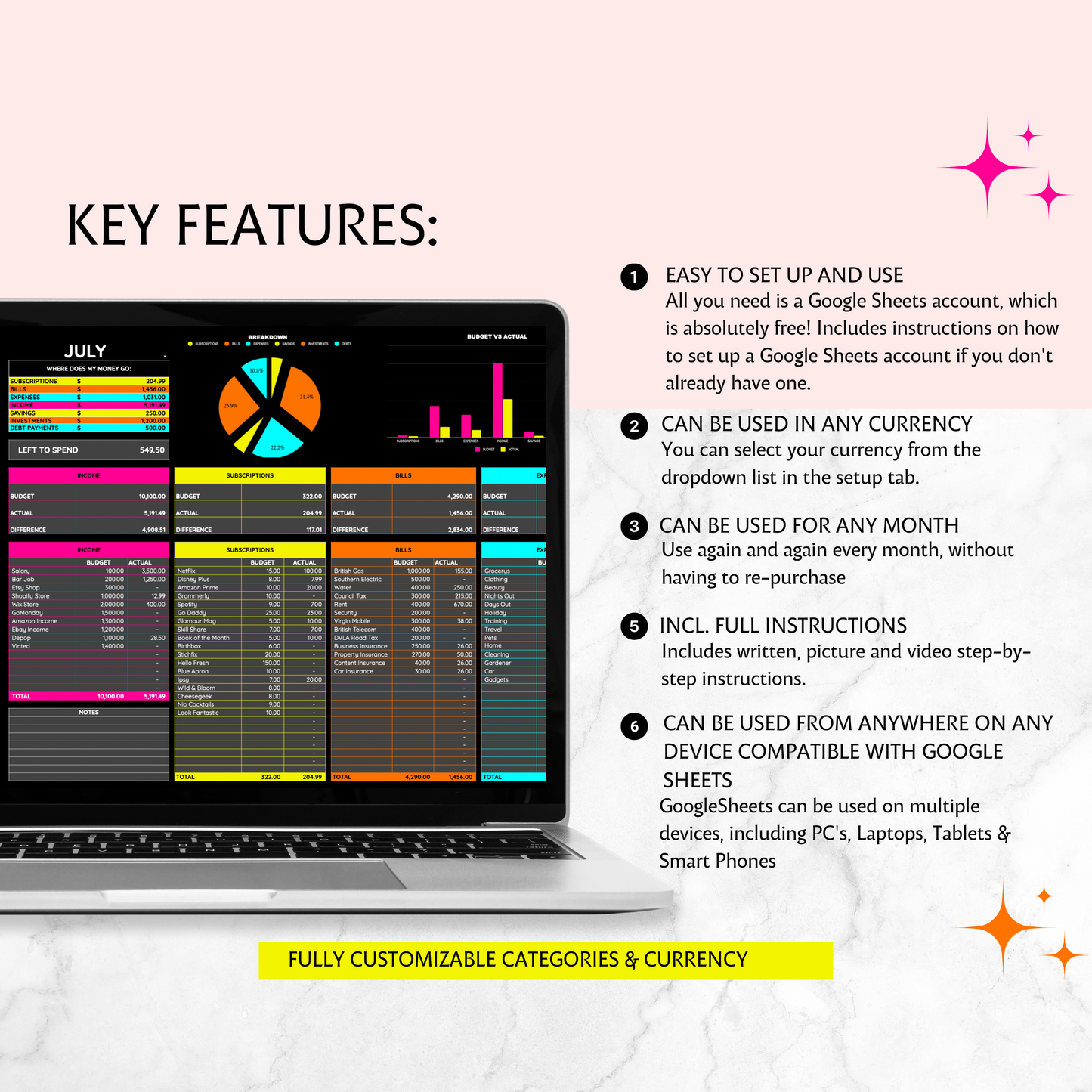 Monthly Budget Spreadsheet Template for Google Sheets, Budget Planner, Financial Planner, Expense Tracker, Savings Tracker, Budget Tracker