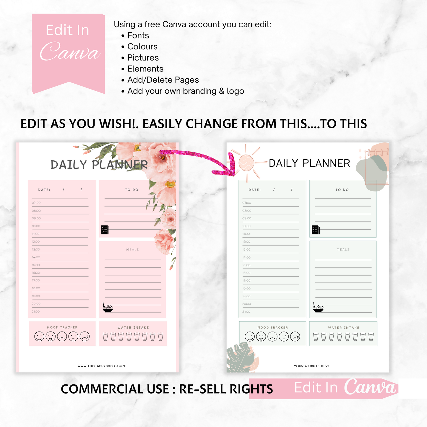PLR Life Planner Template, Printable PDF with Commercial License to Resell, PLR Printables, Canva Template Commercial, Diary, Calendar