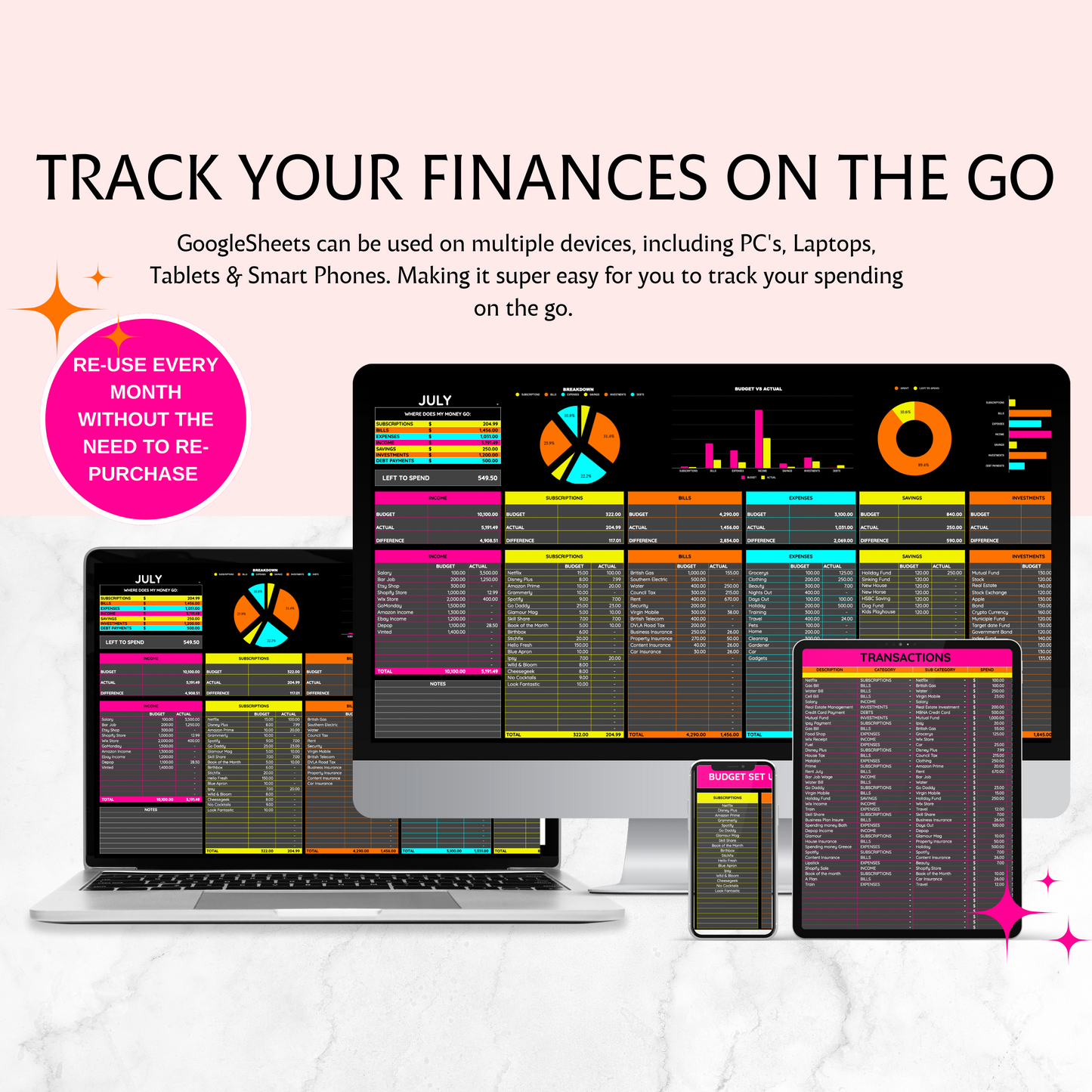 Monthly Budget Spreadsheet Template for Google Sheets, Budget Planner, Financial Planner, Expense Tracker, Savings Tracker, Budget Tracker