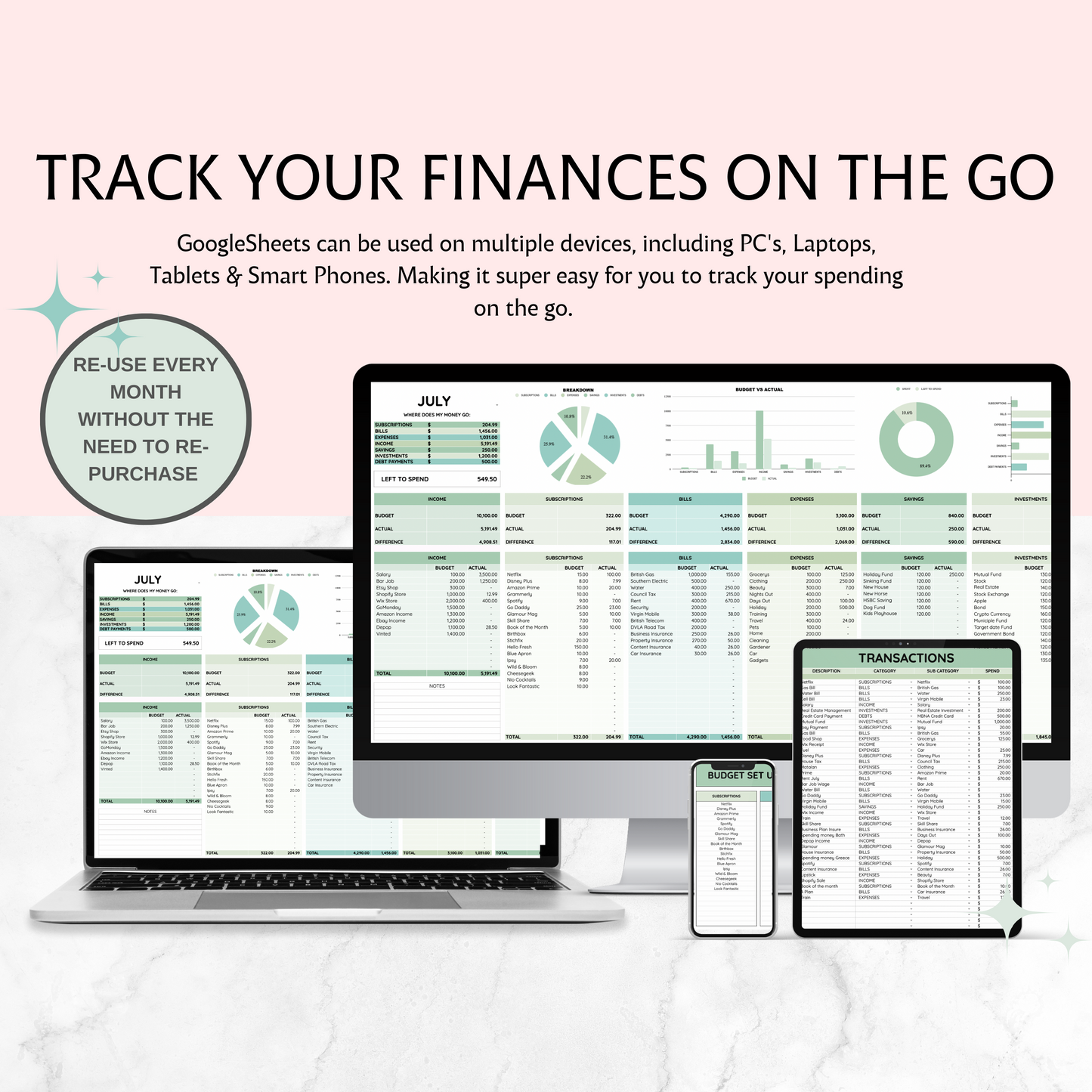 Monthly Budget Spreadsheet Template for Google Sheets, Budget Planner, Financial Planner, Expense Tracker, Savings Tracker, Budget Tracker