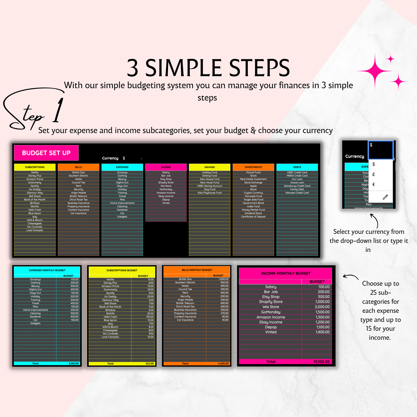 Monthly Budget Spreadsheet Template for Google Sheets, Budget Planner, Financial Planner, Expense Tracker, Savings Tracker, Budget Tracker