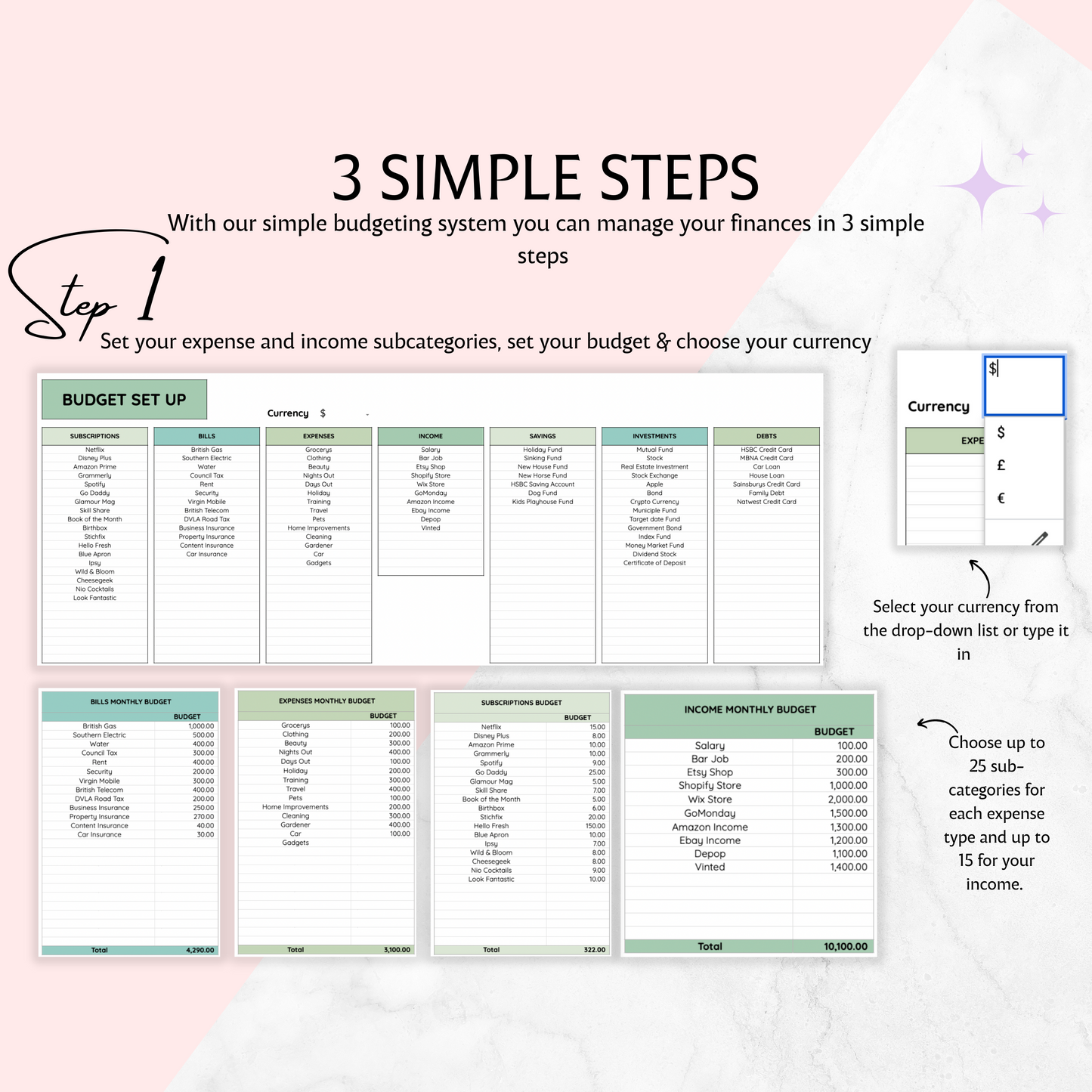 Monthly Budget Spreadsheet Template for Google Sheets, Budget Planner, Financial Planner, Expense Tracker, Savings Tracker, Budget Tracker