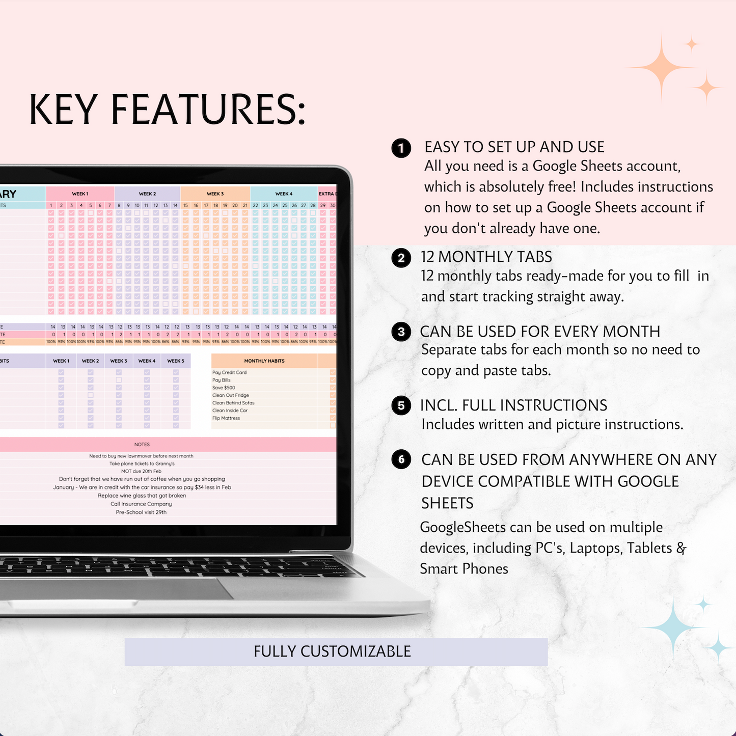 Habit Tracker, Google Sheets Habit Spreadsheet with Resell Rights