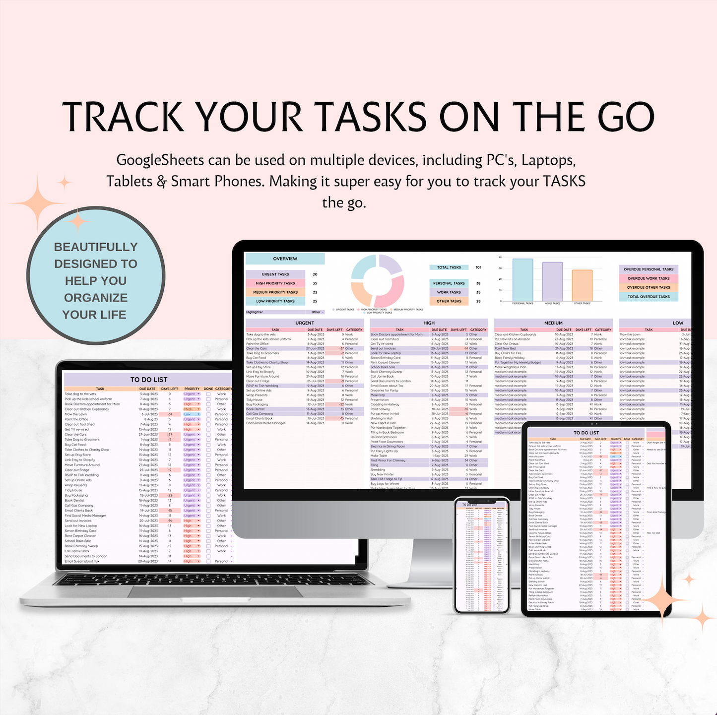 Digital To Do List and Task Tracker, Google Sheets To Do List, Organisation Spreadsheet, Productivity Planner, Task Tracking Spreadsheet